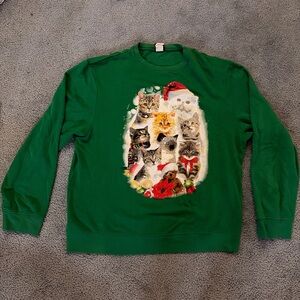 Green Cat Christmas Sweatshirt
